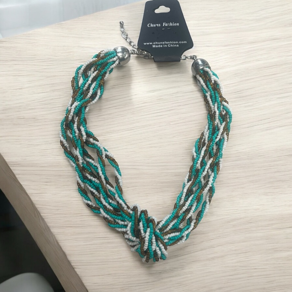 New Chuns Fashion Braided Beaded Necklace Knot Front, Silver Hardware